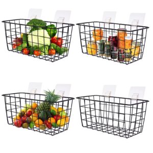 panghuhu88 4pcs wall wire baskets baskets storage baskets hanging wire basket cabinet door storage metal wall-mounted containers metal freezer organizer bins for kitchen,pantry,shelf