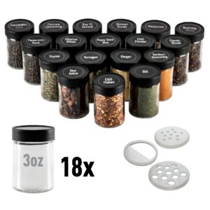 AllSpice 3” Glass Spice Jars 3 fluid ounces- 18 pack