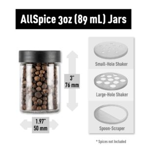 AllSpice 3” Glass Spice Jars 3 fluid ounces- 18 pack