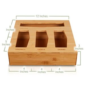 Purawood Ziplock Bag Storage Organizer - Natural Bamboo Drawer Organizer to Declutter Your Kitchen – Easy & Efficient Plastic Bag Organizer - Plastic Bag Holder Compatible with all Brands