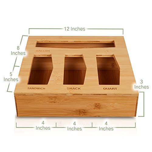 Purawood Ziplock Bag Storage Organizer - Natural Bamboo Drawer Organizer to Declutter Your Kitchen – Easy & Efficient Plastic Bag Organizer - Plastic Bag Holder Compatible with all Brands