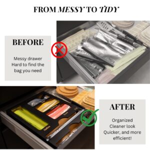 Tidy Hero - Ziplock Bag Organizer with Foil and Wrap Dispenser - 6 IN 1 Luxury Bamboo Plastic Bag Organizers with Cutter for Kitchen Drawers, Kitchen Organization Gadgets for Home, Gift, Black