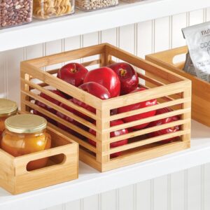 mDesign Bamboo Slotted Cabinet Shelf Storage Organizer Bin for Kitchen, Pantry, Bathroom, Bedroom, Office, Living Room Organization - Holds Food, Snacks, Fruits - Echo Collection - 3 Pack - Natural