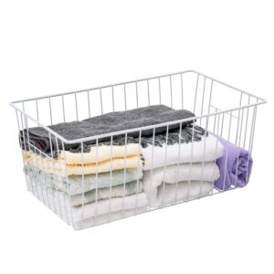 lonpute 16inch Farmhouse Freezer Wire Baskets Organizer Storage Bins Large Organizer Baskets with Handles for Storage, Office, Kitchen, Pantry, Cabinet, Closets - Set of 6 (White 6)