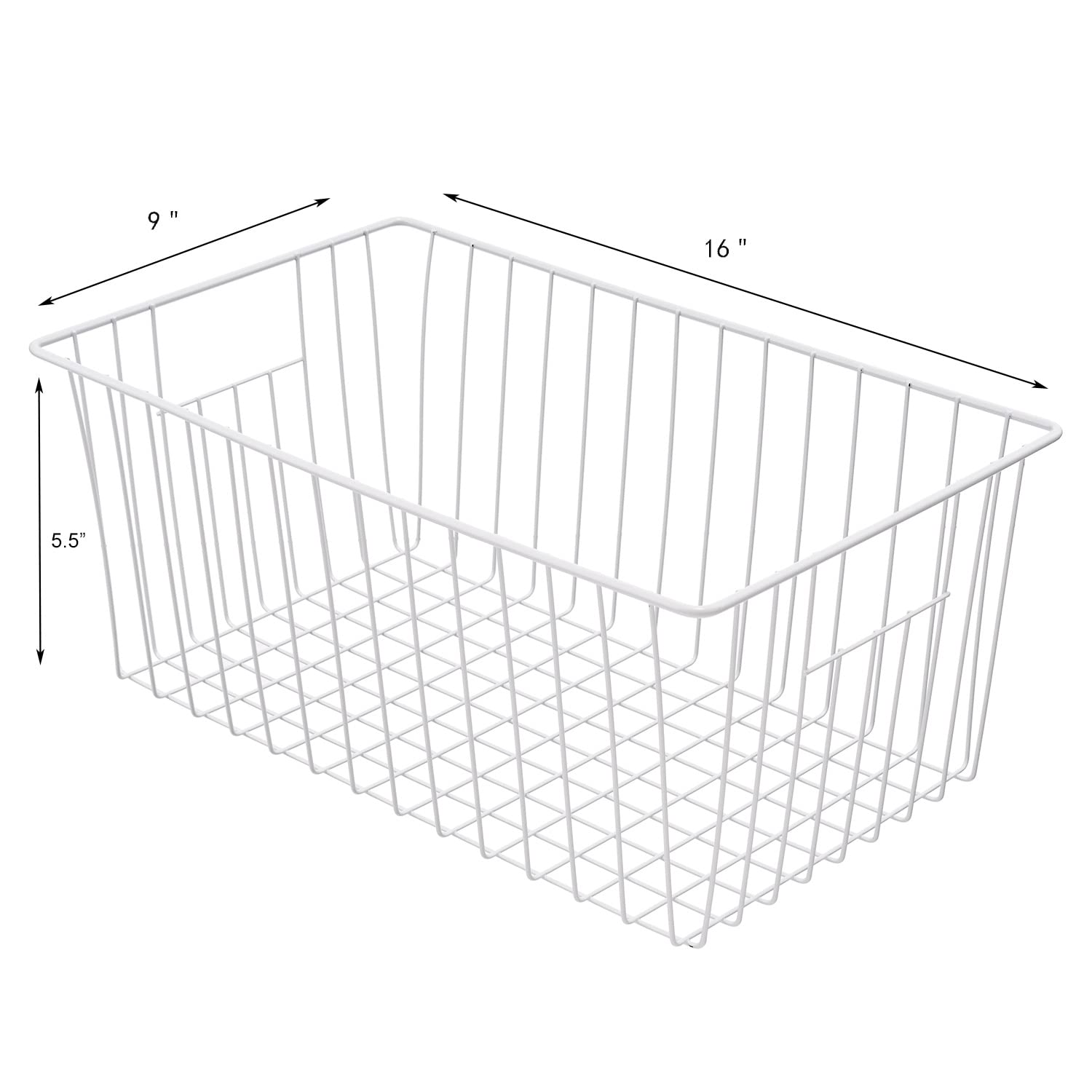 lonpute 16inch Farmhouse Freezer Wire Baskets Organizer Storage Bins Large Organizer Baskets with Handles for Storage, Office, Kitchen, Pantry, Cabinet, Closets - Set of 6 (White 6)