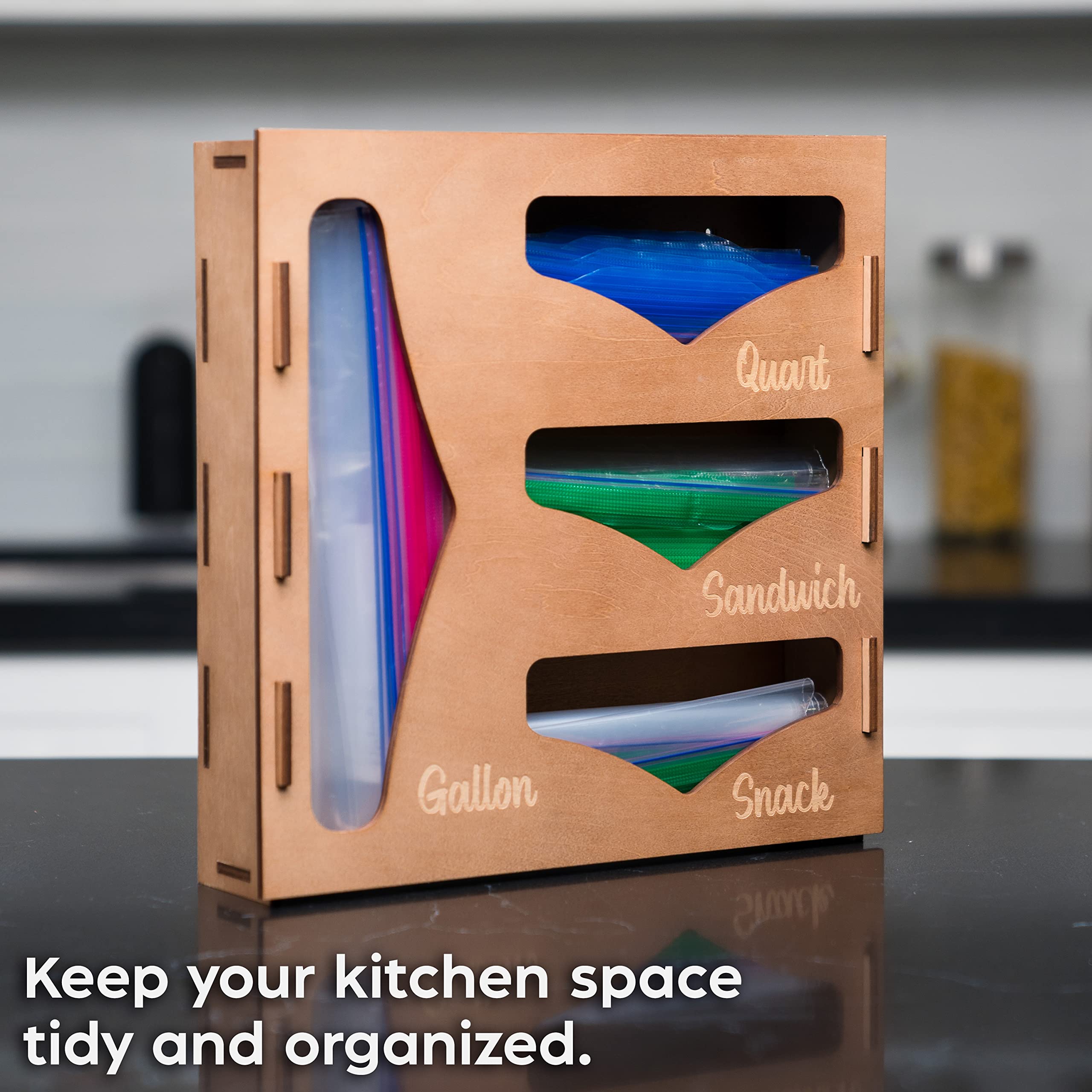 Decozion Ziplock Bag Storage Organizer - Food Kitchen Drawer Zip Lock Container Sandwich Bag, Plastic Baggie Dispenser for & Cabinet