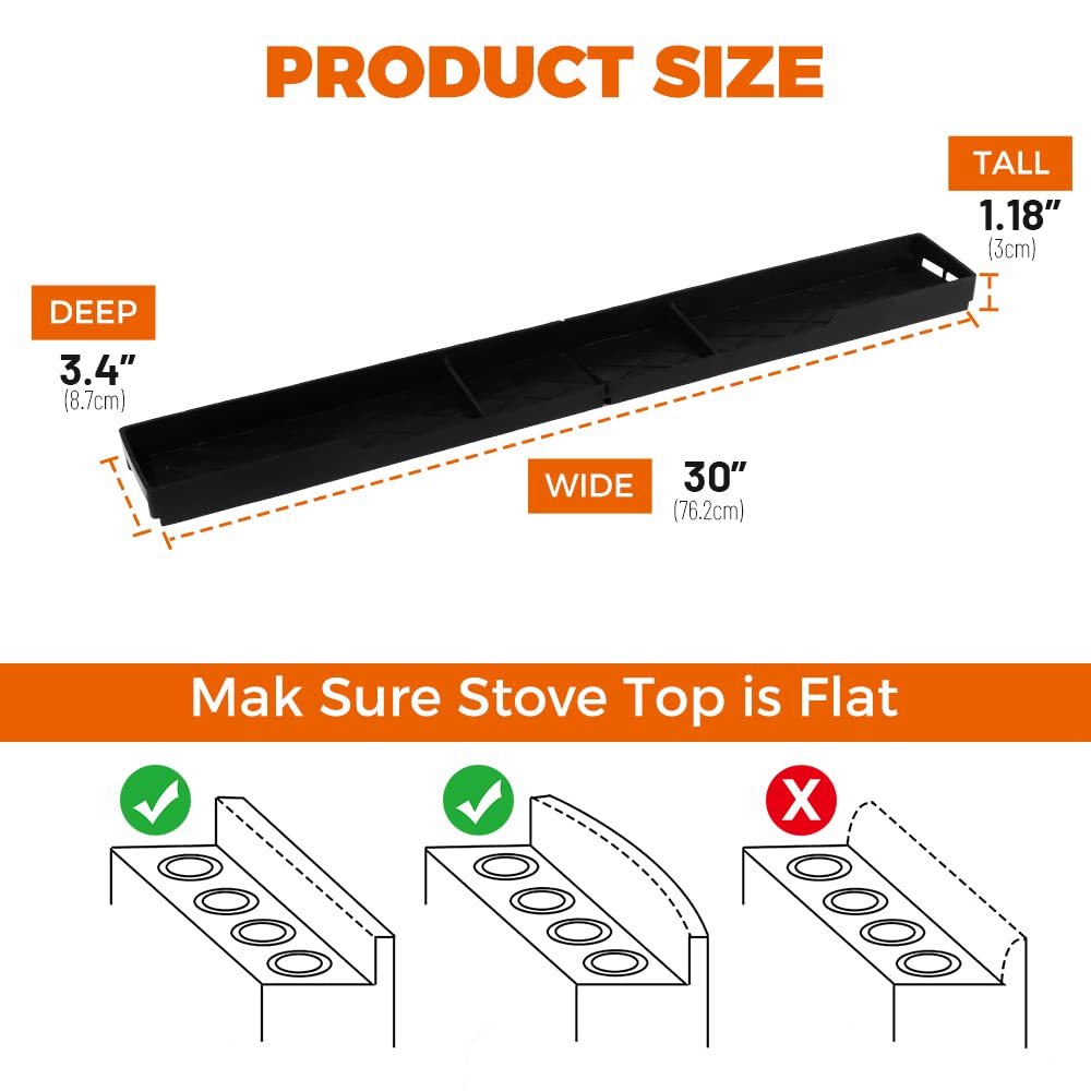 AASVOG Silicone stove top shelf 30" Silicone Material Magnetic Shelf for the Stove oven shelf for back with Zero Installation 3 Functional Partitions Kitchen Spice Rack Organizer(Black)