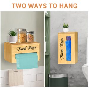 Trash Bag Holder for Kitchen Organizers and Storage, Bamboo Farmhouse Plastic Bag Holder Wall Mounted, Trash Bag Dispenser for Kitchen Countertop, Cabinet, Under Sink, Laundry Room Organization