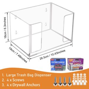 SEANADO Extra Large Trash Bag Dispenser Roll Holder, Wall Mount Acrylic Kitchen Cabinet Organizer Storage Box Holder for Garbage Bag Grocery Plastic Shopping Bag Container (10.4 x 7.5 x 6.3 inches)