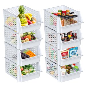 skywin stackable storage bins for pantry - 8 pack stackable bins for organizing food, kitchen, and bathroom essentials (white)
