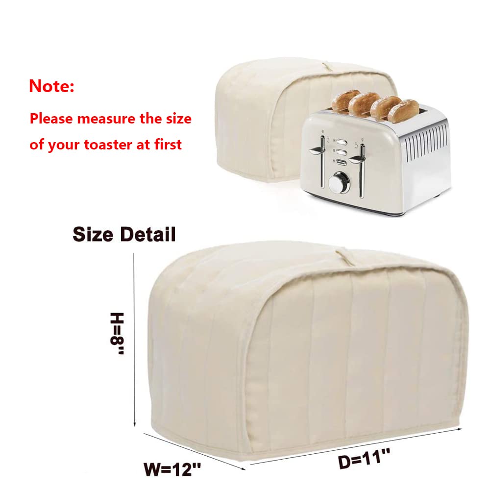 Toaster Cover, Messar Cotton Striped Bread Toaster Dust Cover Bake ware Protector for Four Slice Toaster Appliance and Dust Fingerprint Protection - Beige