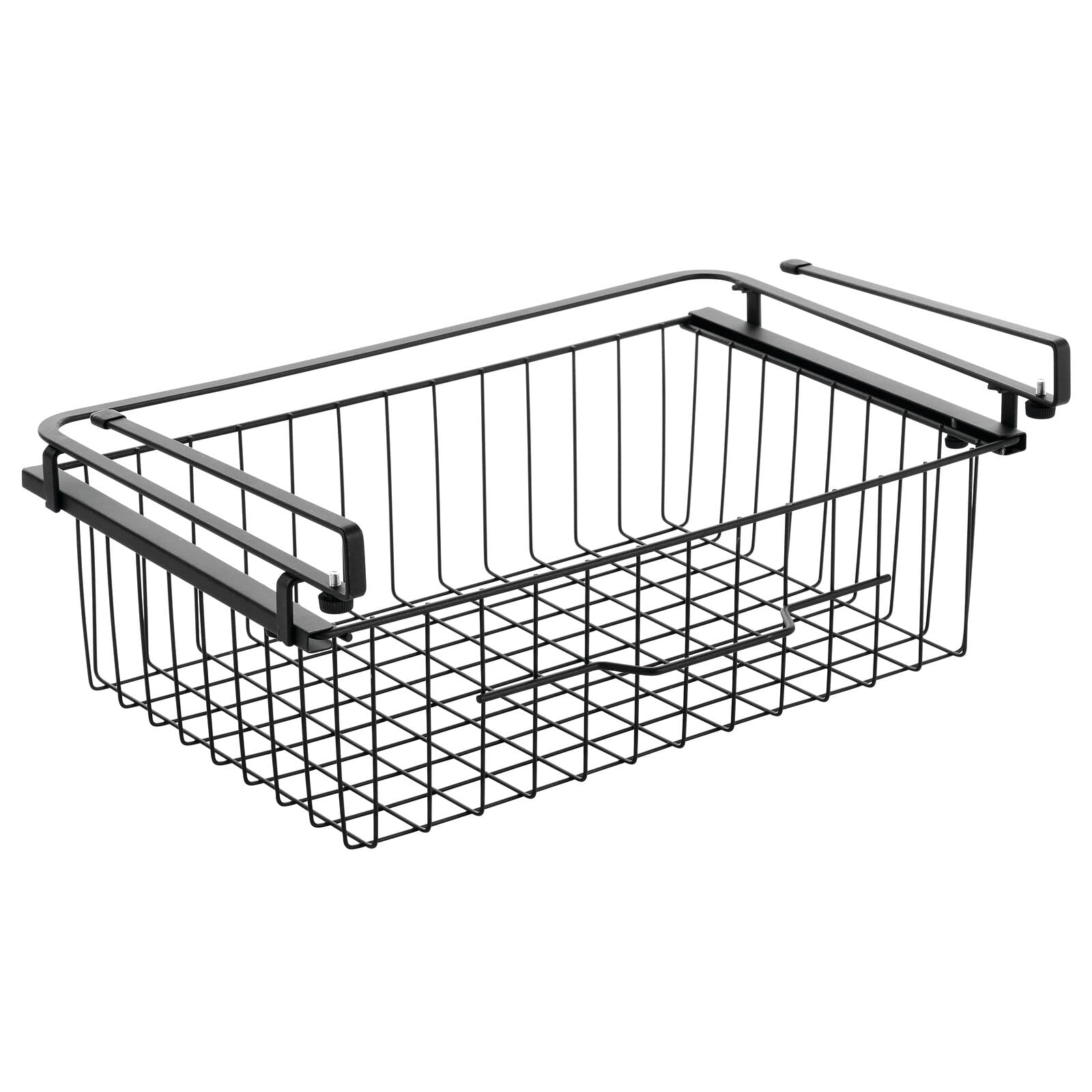 mDesign Large Metal Wire Hanging Pullout Drawer Basket - Sliding Under Shelf Storage Organizer - Attaches to Shelving - Easy Install - Black