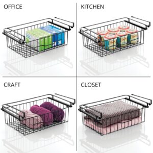 mDesign Large Metal Wire Hanging Pullout Drawer Basket - Sliding Under Shelf Storage Organizer - Attaches to Shelving - Easy Install - Black