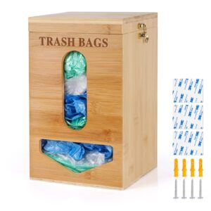 jolensoy trash bag holder grocery bag holder bamboo garbage bag holder wall mounted double easy-access opening for home kitchen cabinet organization (bamboo color)