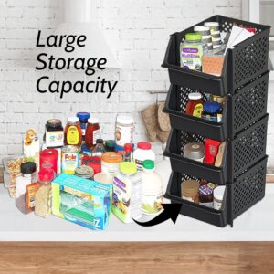 Skywin Plastic Stackable Storage Bins for Pantry - 12 Pack Black Stackable Bins For Organizing Food, Kitchen, and Bathroom Essentials