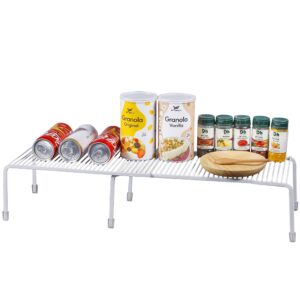 wirespirit - expandable shelf organizer (2 pieces) for countertop, cupboard, cabinet, pantry - adjustable kitchen organization shelf rack - white
