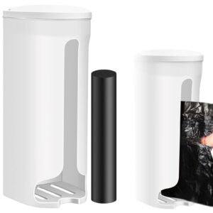 Grocery Plastic Bag Holder and Dispenser for Plastic Bags Wall Mount or Adhesive with 1 Roll Black Trash Bags Garbage Bags, Grocery Bag Holder Cabinet Bag Saver for Plastic Bags Kitchen (White)