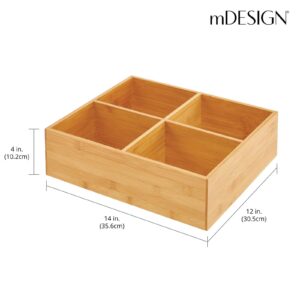 mDesign Bamboo Kitchen Pantry Organizer Bin Box, 4 Sections - Wooden Stackable Basket Crates for Food, Produce, Vegetable Storage - Use on Shelves or in Closet, Echo Collection - Natural/Tan