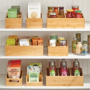 mDesign Bamboo Kitchen Pantry Organizer Bin Box, 4 Sections - Wooden Stackable Basket Crates for Food, Produce, Vegetable Storage - Use on Shelves or in Closet, Echo Collection - Natural/Tan