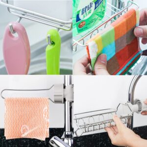 OURASHERO Kitchen Faucet Sponge Holder, Ashero Stainless Steel Storage Rack Hanging Sink Organizer for Soap Sponge Brush Scrubber Sink Caddy Organizer Dishwashing Liquid Drainer