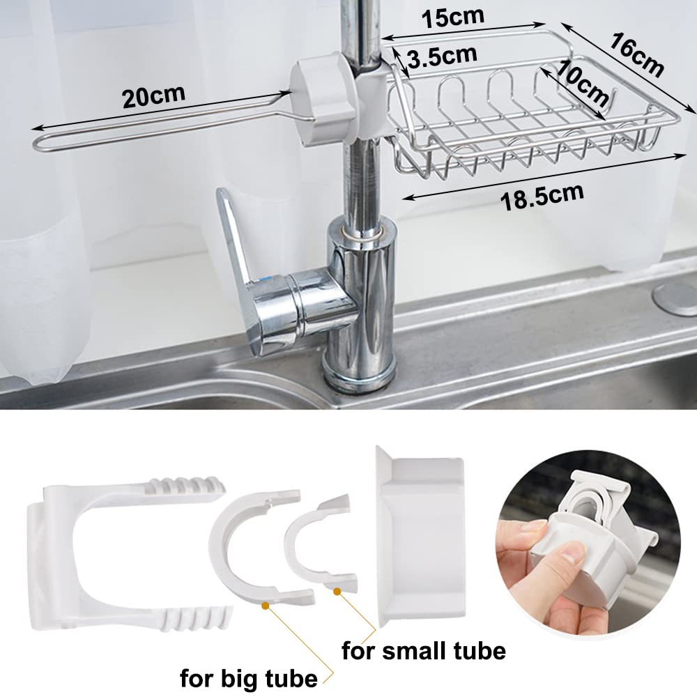 OURASHERO Kitchen Faucet Sponge Holder, Ashero Stainless Steel Storage Rack Hanging Sink Organizer for Soap Sponge Brush Scrubber Sink Caddy Organizer Dishwashing Liquid Drainer