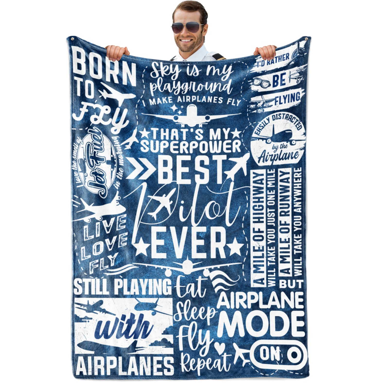 InnoBeta Pilot Gifts for Men, Male, Him, Aviation Airplane Gifts, Aviator Flannel Throw Blanket, Inspirational Encouragement Gifts for Best Pilot Ever, 50" x 65"