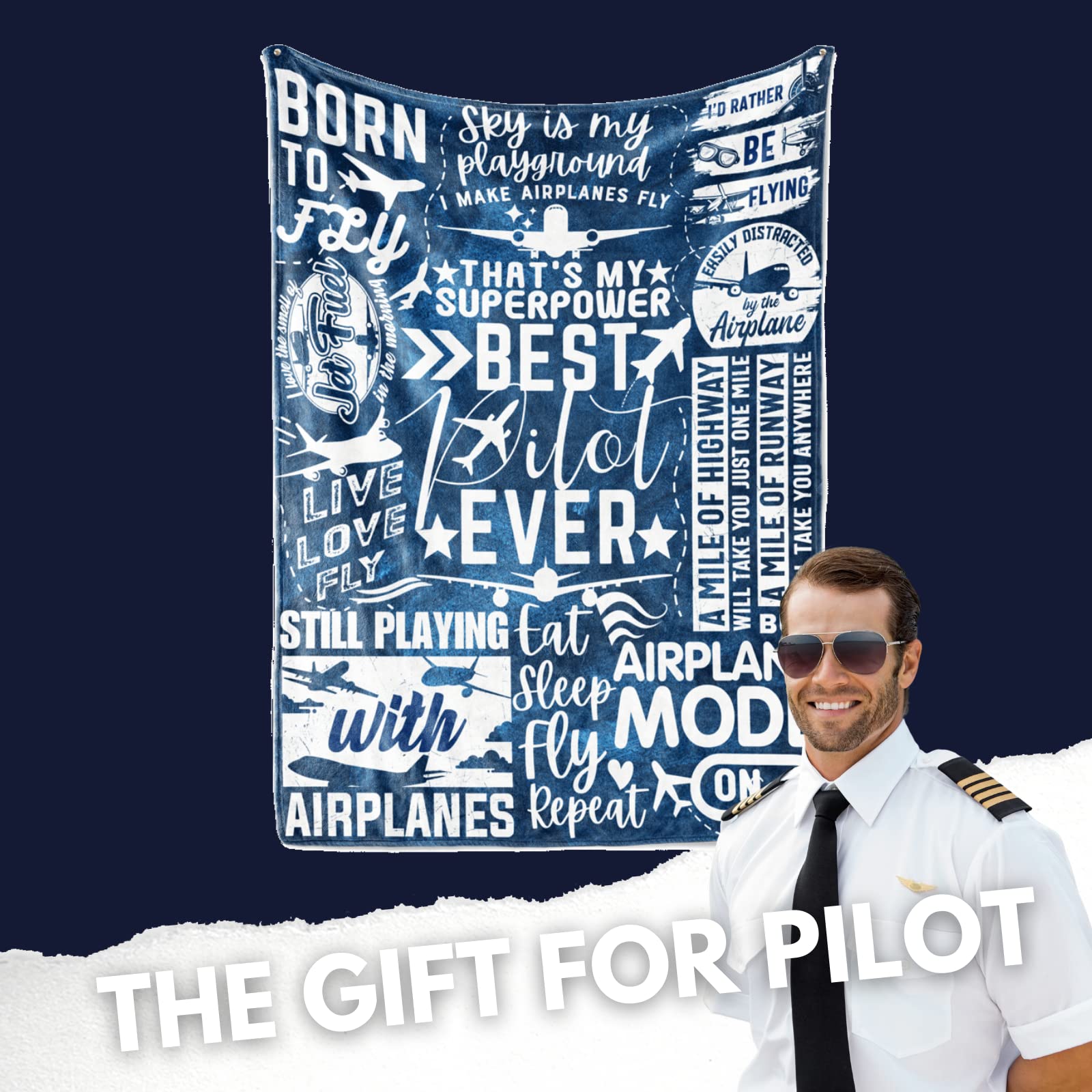 InnoBeta Pilot Gifts for Men, Male, Him, Aviation Airplane Gifts, Aviator Flannel Throw Blanket, Inspirational Encouragement Gifts for Best Pilot Ever, 50" x 65"