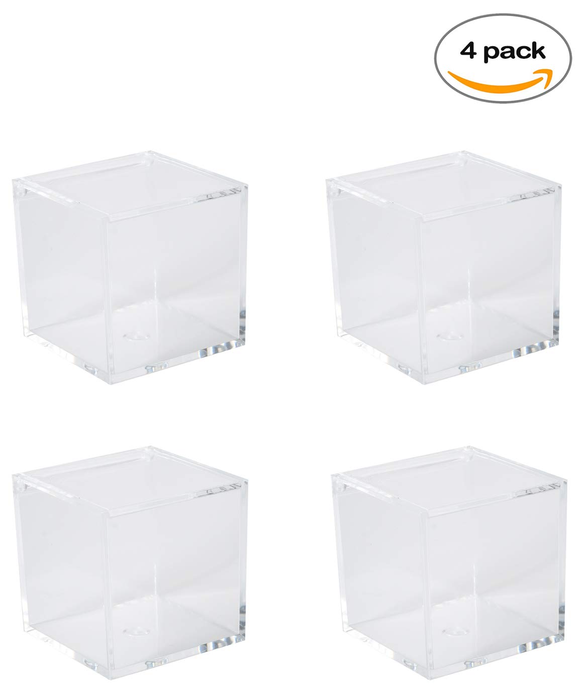 Hammont Acrylic Boxes - Clear Cubes (4 Pack) 3.15x3.15x3.15 | Small Lucite Boxes with Hinged Lids, for Displays, Gifts, Weddings, Jewlery, Parties, Candies & Supplies, Plastic Storage Containers