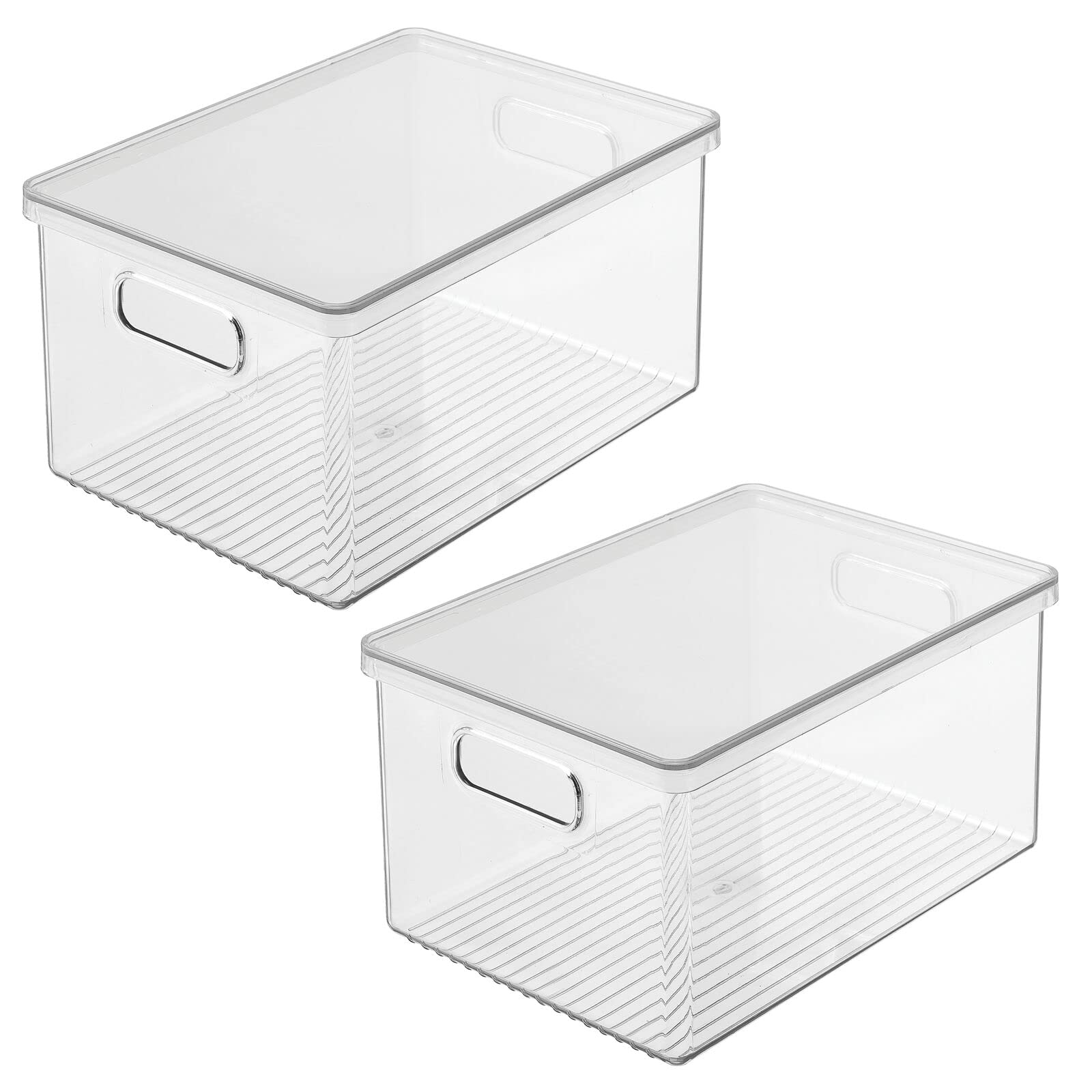 mDesign Plastic Pantry Storage Box Container with Lid and Built-In Handles - Organization for Flour, Cereal, Pasta, Rice, or Food in Kitchen Cupboard, Ligne Collection, 2 Pack, Clear/Clear