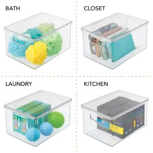 mDesign Plastic Pantry Storage Box Container with Lid and Built-In Handles - Organization for Flour, Cereal, Pasta, Rice, or Food in Kitchen Cupboard, Ligne Collection, 2 Pack, Clear/Clear