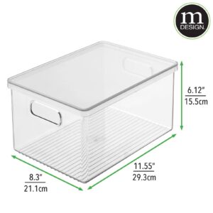 mDesign Plastic Pantry Storage Box Container with Lid and Built-In Handles - Organization for Flour, Cereal, Pasta, Rice, or Food in Kitchen Cupboard, Ligne Collection, 2 Pack, Clear/Clear