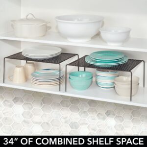 mDesign XL Raised Metal Kitchen Pantry Stacking Plate Organizer Storage Shelves, Cabinet Shelf Rack for Cupboard, and Cabinet - Store Food, Dishes, Bowls, Mugs, Concerto Collection, 2 Pack, Bronze