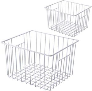 sanno freezer baskets pantry wire storage basket bins, refrigerator organizer baskets food storage bin with handles for cabinets, pantry, closets, bedrooms - set of 2