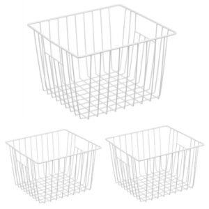 freezer organizer baskets, refrigerator deep metal wire food storage divider, household container bins with handles for kitchen cabinet, pantry, closet, car, bathroom, office - pearl white (3)
