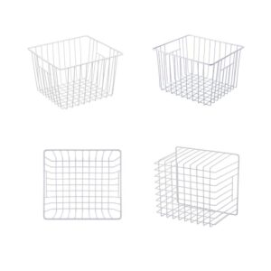 Freezer Organizer Baskets, Refrigerator Deep Metal Wire Food Storage Divider, Household Container Bins with Handles for Kitchen Cabinet, Pantry, Closet, Car, Bathroom, Office - Pearl White (3)