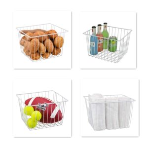 Freezer Organizer Baskets, Refrigerator Deep Metal Wire Food Storage Divider, Household Container Bins with Handles for Kitchen Cabinet, Pantry, Closet, Car, Bathroom, Office - Pearl White (3)