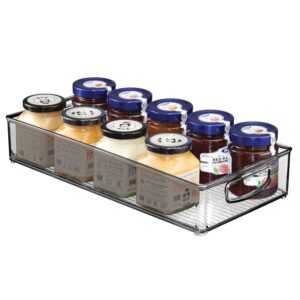 mDesign Plastic Stackable Kitchen Pantry Cabinet, Refrigerator or Freezer Food Storage Bin with Handles - Organizer for Fruit, Yogurt, Snacks, Pasta - BPA Free, 16" Long, 4 Pack - Smoke Gray