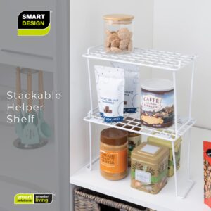 Smart Design Stacking Cabinet Shelf Rack - Small (12 x 7 Inch) - Steel Metal Wire - Cupboard, Plate, Dish, Counter & Pantry Organizer Organization - Kitchen [White]