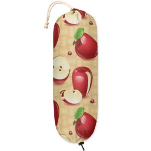 plastic bag holder red apples wall mount grocery bag holder wasgable plastic bag dispenser garbage bag organizer for home kitchen decor, gifts for women mom family friends