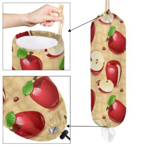 Plastic Bag Holder Red Apples Wall Mount Grocery Bag Holder Wasgable Plastic Bag Dispenser Garbage Bag Organizer for Home Kitchen Decor, Gifts for Women Mom Family Friends