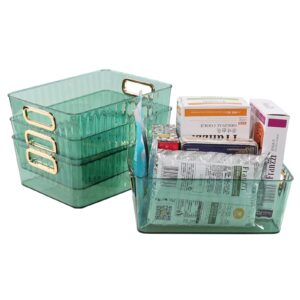 vcansay clear plastic pantry organizer bins, small plastic storage baskets, green, 4-pack