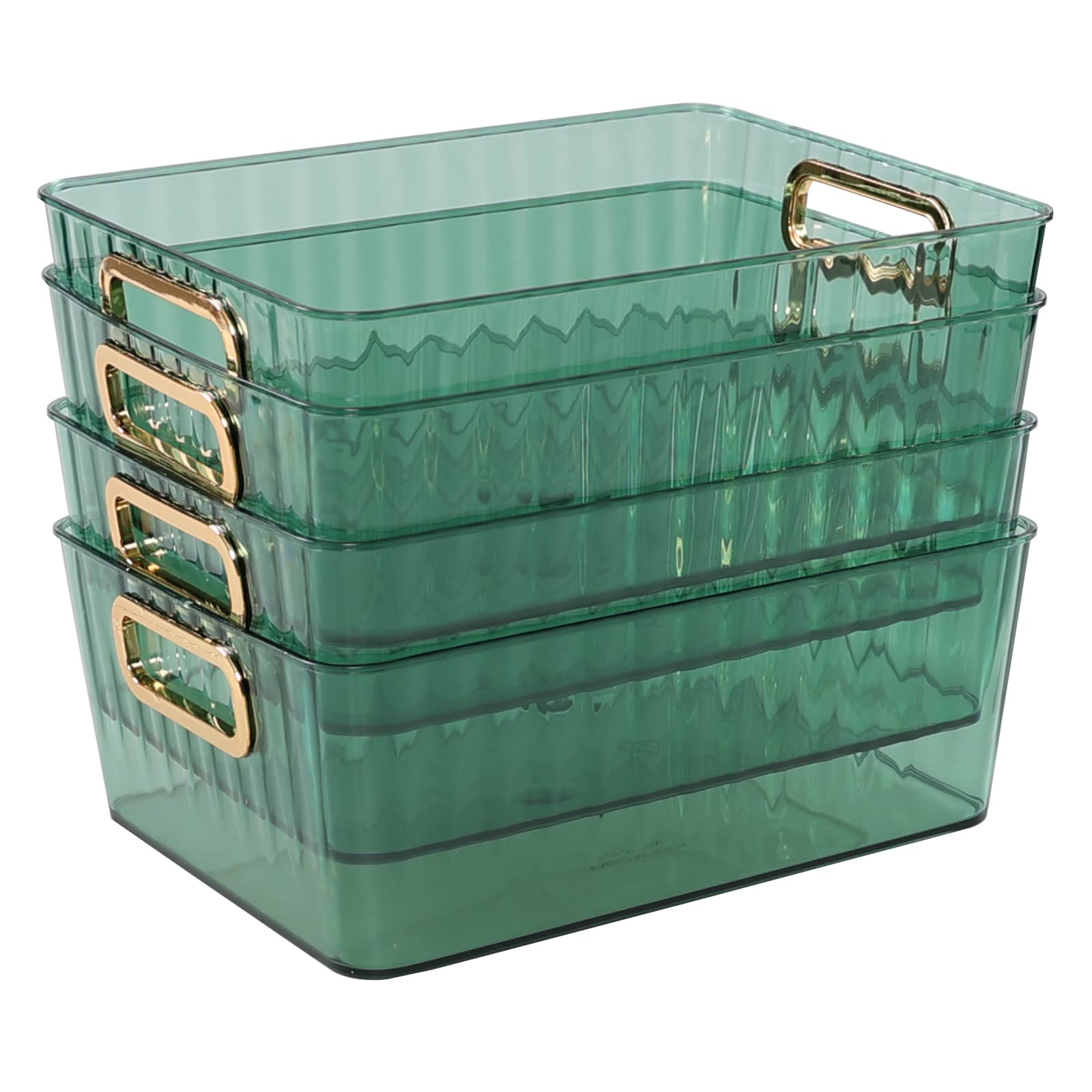 Vcansay Clear Plastic Pantry Organizer Bins, Small Plastic Storage Baskets, Green, 4-Pack