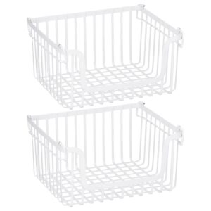 mDesign Large Stacking Wire Baskets Food Organizer Storage Metal Basket with Open Front for Kitchen Cabinet, Pantry; Organize Fruits, Snacks, and Vegetables - Carson Collection - 2 Pack - Matte White