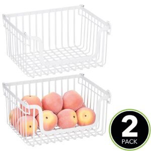 mDesign Large Stacking Wire Baskets Food Organizer Storage Metal Basket with Open Front for Kitchen Cabinet, Pantry; Organize Fruits, Snacks, and Vegetables - Carson Collection - 2 Pack - Matte White