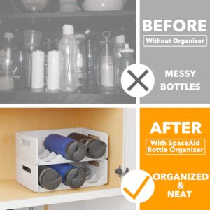 SpaceAid Bamboo Water Bottle Organizer with Labels, Kitchen Pantry Water Bottle Storage Rack for Cabinets, Home Cup and Wine Bottle Holder Shelf Organizers, 2 Pack 3-Slot, White