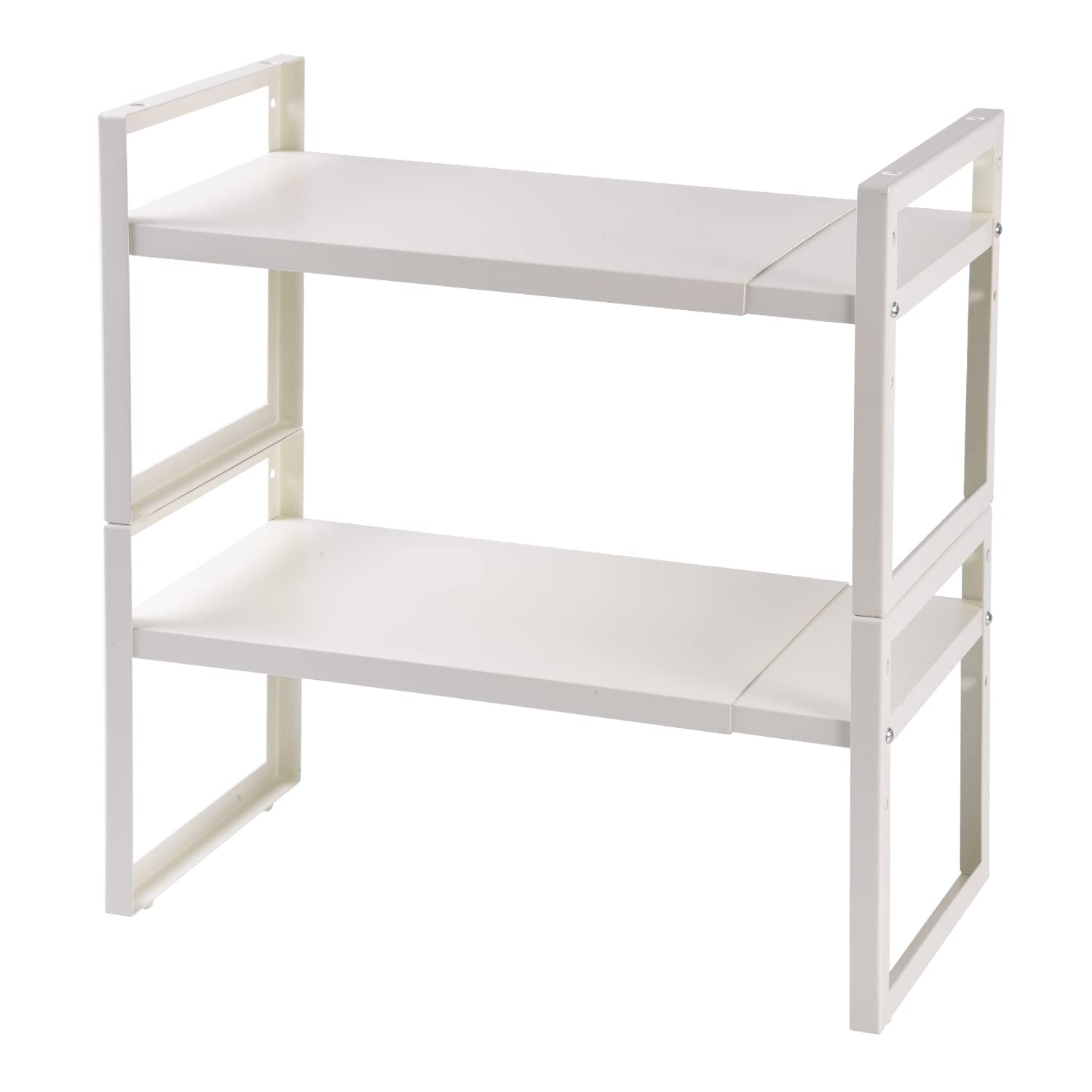 lonpute Expandable Cabinet Shelf Organizers，Adjustable Height Cabinet Cupboard， Kitchen Counter Shelves, Stackable, Expandable, Metal(White - 2 Tier)