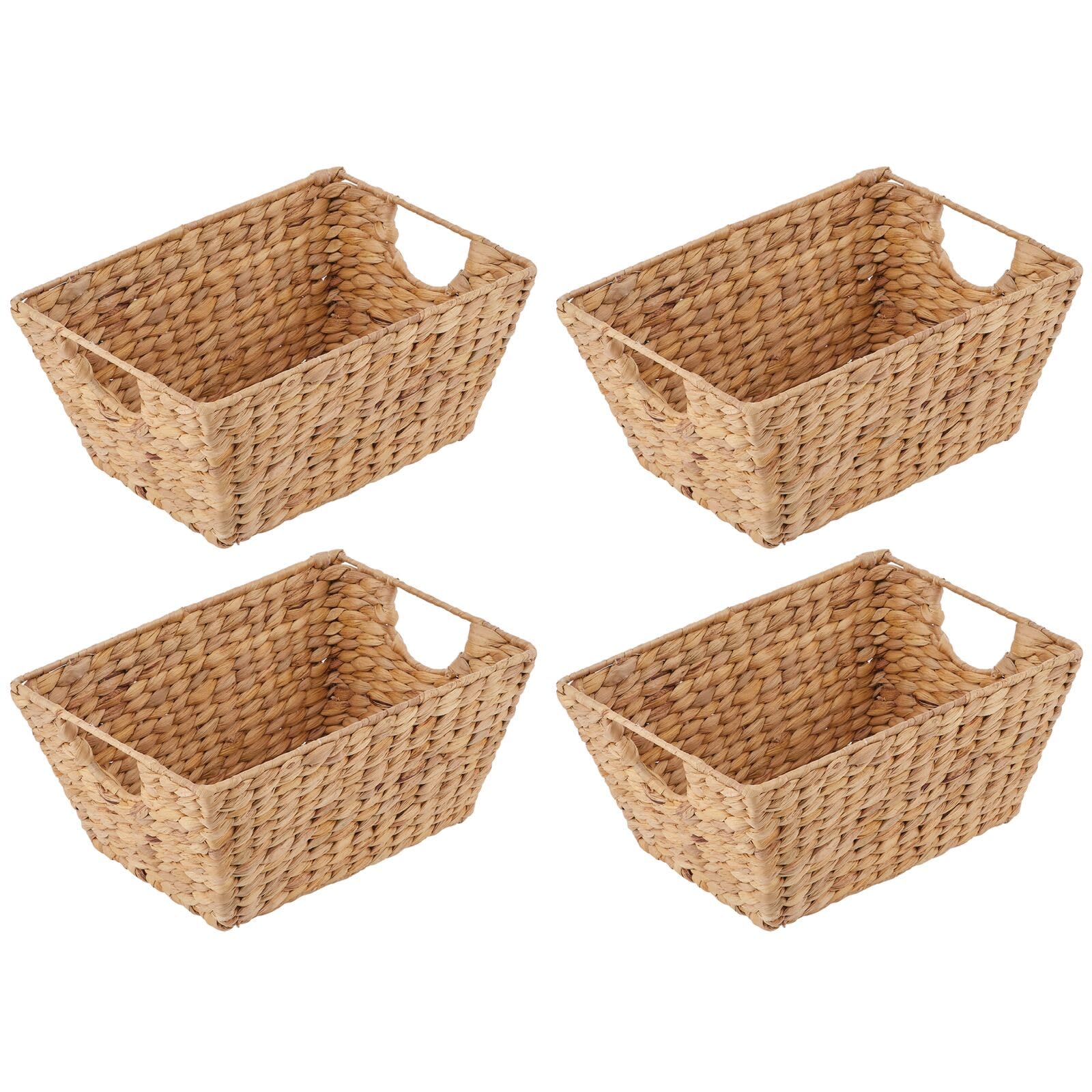 mDesign Natural Woven Hyacinth Closet Storage Organizer Basket Bin for Kitchen Cabinets, Pantry, Bathroom, Laundry Room, Closets, Garage - 4 Pack - Natural