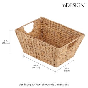 mDesign Natural Woven Hyacinth Closet Storage Organizer Basket Bin for Kitchen Cabinets, Pantry, Bathroom, Laundry Room, Closets, Garage - 4 Pack - Natural