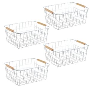 aeggplant kitchen wire baskets farmhouse decor metal food storage organizer,household refrigerator bin with built-in handles for cabinets, pantry,bathroom 4 packs (white)