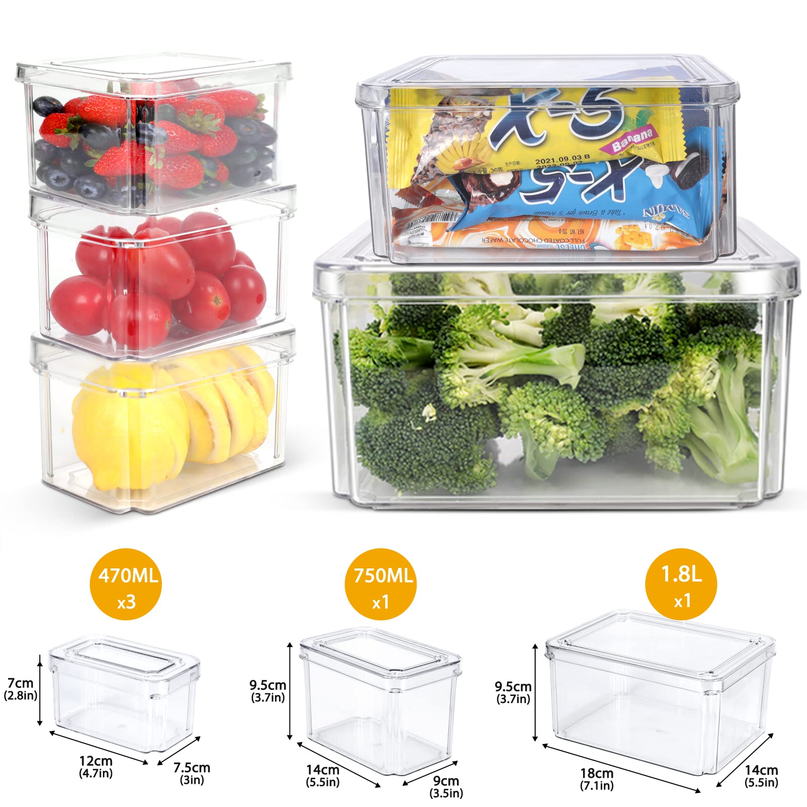 Midyb Fridge Organizer, 9 Pack Refrigerator Organizer Bins with Lids, BPA Free Stackable Fridge Organizers and Storage for Kitchen, Countertops, Fridge Containers for Vegetables, Fruits, Drinks